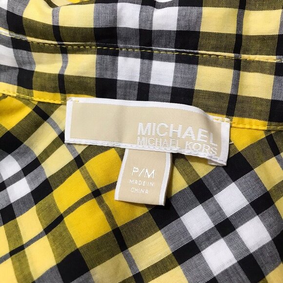 MICHAEL KORS Plaid Tie-Sleeve Button-Down Shirt Petite Medium - Picture 5 of 9